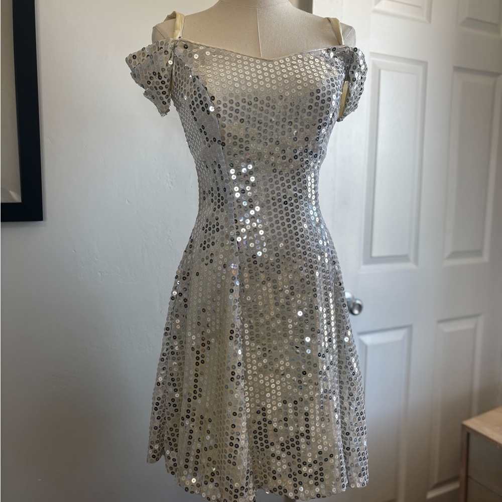 Vintage Hollywood Nites Sequin Party Dress Off Shoulder